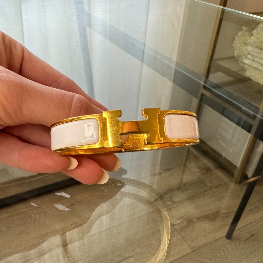 Authentic Hermés Clic H Bracelet - White & Gold
